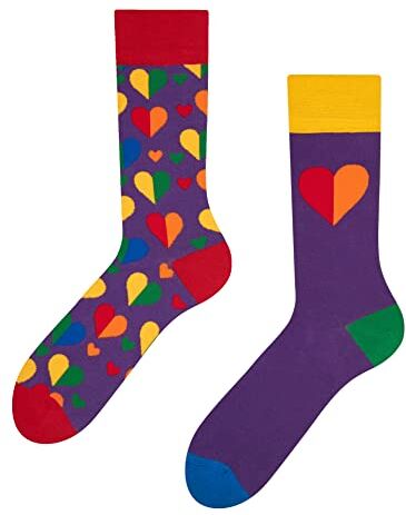 Dedoles Calzini Unisex Donna Uomo & Bambini Calze Cotone con tanti Design divertenti sinistra destra diversi, colore: Viola, disegno: Cuori arcobaleno, taglia: 35-38