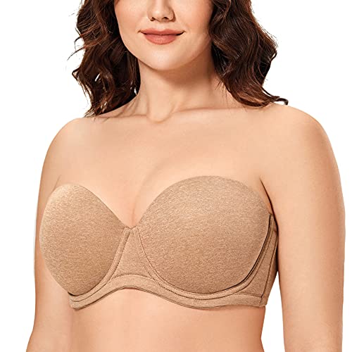 DELIMIRA Donna Reggiseno Senza Spalline Invisibile con Ferretto con Coppe Grandi Gallinaccio 3H