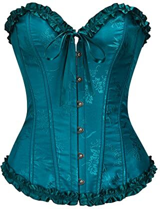 SZIVYSHI Blu Corsetto Donna Top Overbust Lace Up Waist Cincher Bustier Lingerie Motivo di Bambù con Fiore di Prugna Taglia L