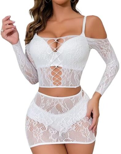 Buitifo Sexy Pezzi Lingerie Mini Abito da Donna a Rete Babydoll a Rete Abito Mini Abiti da Notte(Bianco WB,Taglia Unica)