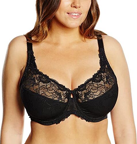 DELIMIRA Donna Reggiseno Pizzo Sostegno Totale Jacquard Senza Imbottito Nero 5D