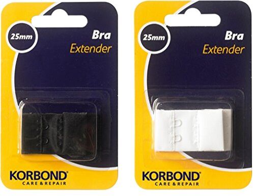 KORBOND 25 mm, Set di Due Gancio, 1 Estensione 1 estensore, Lavabili in Lavatrice, Aumentano Le Dimensioni del Reggiseno Fino a 8 cm, vestibilità Comoda, Confezione Doppia di Colore Bianco e Nero