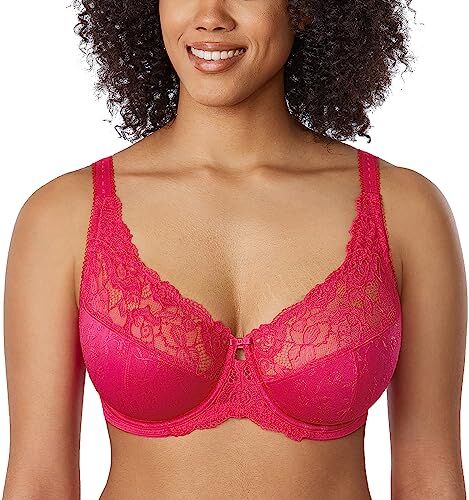 DELIMIRA Donna Reggiseno Pizzo Sostegno Totale Jacquard Senza Imbottito Rosa Brillante 5F