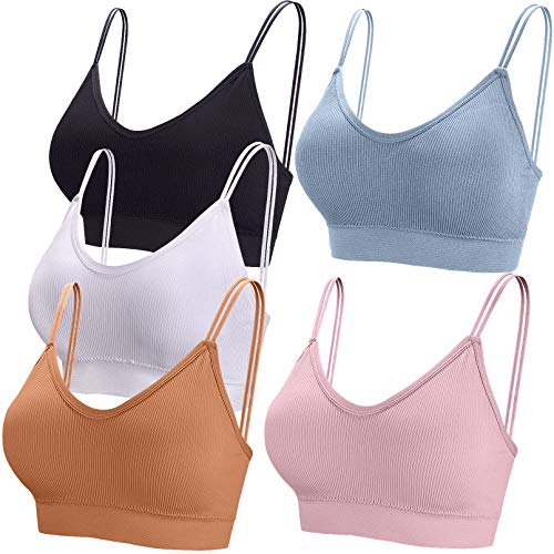 BQTQ 5 Pezzi Reggiseno a Canotta V Collo Bralette Senza Ferretto per Donna (Bianco, Nero, Azzurro, Rosa Chiaro, Giallo, M)