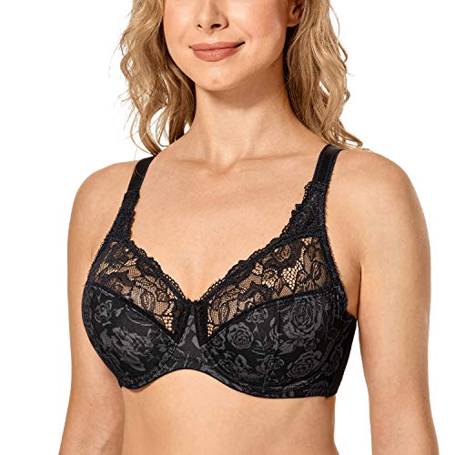 DELIMIRA Donna Reggiseno Pizzo Sostegno Totale Jacquard Senza Imbottito Secret Rose 3F