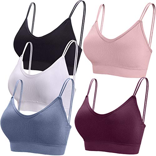 BQTQ 5 Pezzi Reggiseno a Canotta V Collo Bralette Senza Ferretto per Donna (Rosa Chiaro, Bianco, Nero, Blu Acciaio, Viola, XL)