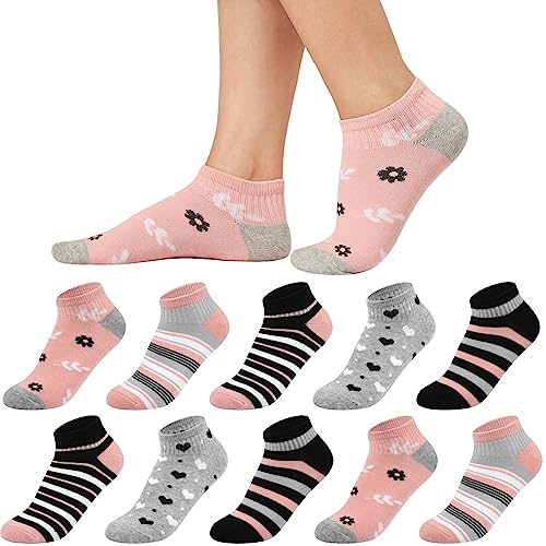 Blu Ninfee Calzini da ginnastica da donna 35-38 39-42, in cotone, 10 paia, calzini da ginnastica multicolori, calzini da donna colorati con strisce a pois, Set rosa, 39-42