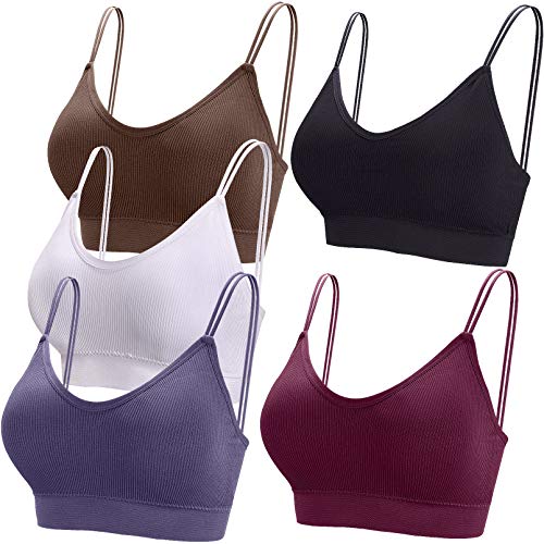 BQTQ 5 Pezzi Reggiseno a Canotta V Collo Bralette Senza Ferretto per Donna (Bianco, Nero, Marrone Scuro, Lavanda, Rosso Scuro, L)