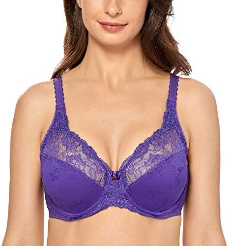 DELIMIRA Donna Reggiseno Pizzo Sostegno Totale Jacquard Senza Imbottito Viola Scuro 8D