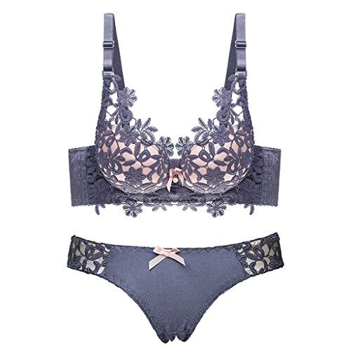 WENJUNneiyi WENJUN Sexy Reggiseno Di Pizzo Ricamato Set Piccolo Petto Sezione Di Spessore Raccolta Biancheria Intima 3 Colori Opzionale (Colore : Gray, dimensioni : 75A)