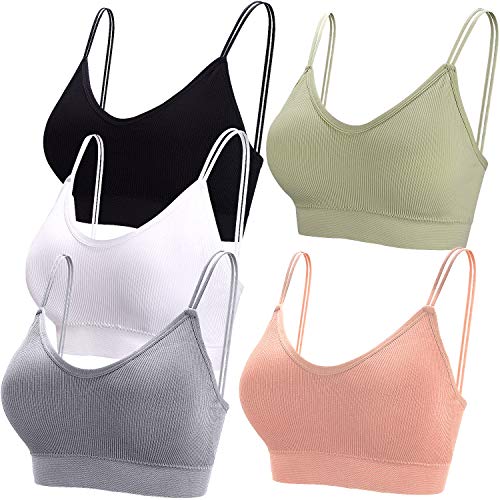 BQTQ 5 Pezzi Reggiseno a Canotta V Collo Bralette Senza Ferretto per Donna (Nero, Bianco, Grigio, Rosa, Verde, XL)