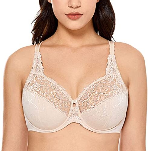 DELIMIRA Donna Reggiseno Pizzo Sostegno Totale Jacquard Senza Imbottito Beige 6I