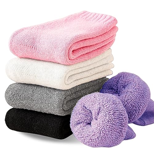 MOSOTECH Calze Donna Invernali Termiche, 5 Paia Calzini Donna Vintage di Lana Calda, Colorate Spesse Traspiranti, Taglia Unica