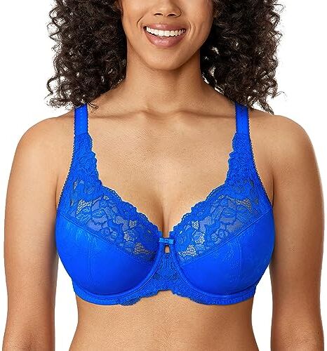 DELIMIRA Donna Reggiseno Pizzo Sostegno Totale Jacquard Senza Imbottito Blu Cielo 5G