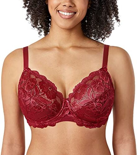 DELIMIRA Donna Reggiseno con Ferretto Taglie Forti Pizzo Senza Imbottito Sostegno Rosso Ciliegia 4F