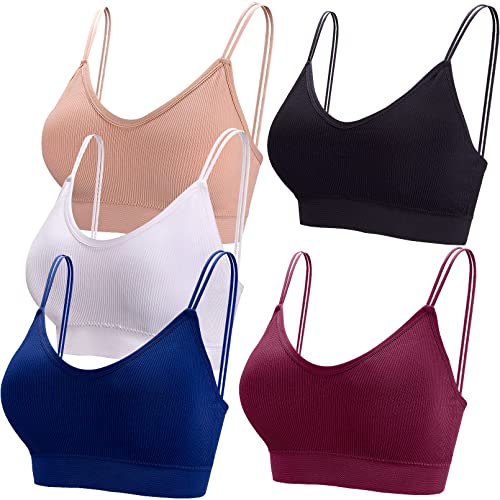 BQTQ 5 Pezzi Reggiseno a Canotta V Collo Bralette Senza Ferretto per Donna, Nero, Bianco, Beige, Rosso Scuro, Blu Scuro, M