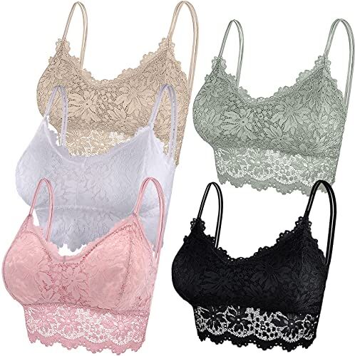 Duufin 5 Pezzi Reggiseno Bralette Pizzo Reggiseno Senza Ferretto per Donna e Ragazze (Rosa, Bianco, Nero, Cachi, Oliva, S-M)