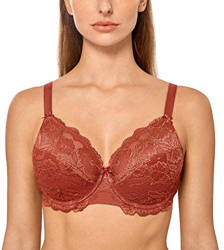 DELIMIRA Donna Reggiseno con Ferretto Taglie Forti Pizzo Senza Imbottito Sostegno Zucca 5D