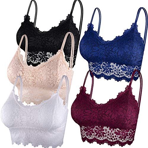 Duufin 5 Pezzi Reggiseno Bralette Pizzo Reggiseno Senza Ferretto per Donna e Ragazze, 5 Colori (Nero, Beige, Bianco, Blu Navy e Bordeaux, S-M)