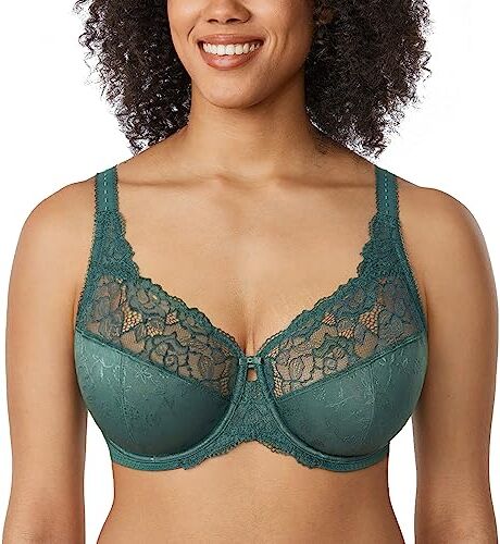 DELIMIRA Donna Reggiseno Pizzo Sostegno Totale Jacquard Senza Imbottito Mezzanotte Smeraldo 7C