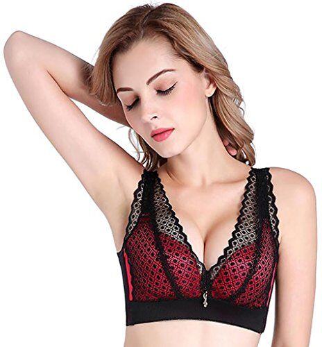 WENJUNneiyi WENJUN Reggiseno Sexy Lingerie Di Pizzo Senza Cerchi Raccogliere Reggiseno Regolabile 3 Colori Opzionale (Colore : Black red, dimensioni : 75A)