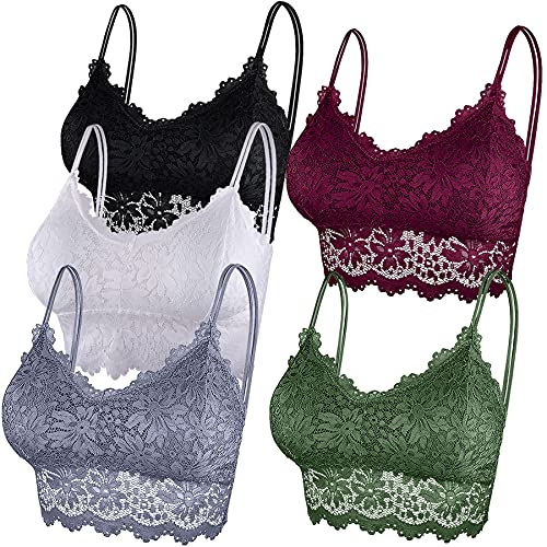 Duufin Reggiseno in Pizzo Reggiseno Bralette Donna Pizzo Brassiere Reggiseno Senza Ferretto per Donna e Ragazze (Nero, Bianco, Grigio, Verde, Rosso Scuro, S-M)