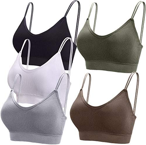 BQTQ 5 Pezzi Reggiseno a Canotta V Collo Bralette Senza Ferretto per Donna (Marrone, Bianco, Nero, Oliva Scuro, Grigio, XL)