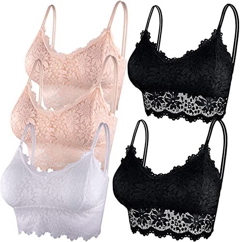 Duufin 5 Pezzi Reggiseno Bralette Pizzo Reggiseno Senza Ferretto per Donna e Ragazze (Nero, Beige, Bianco, S-M)