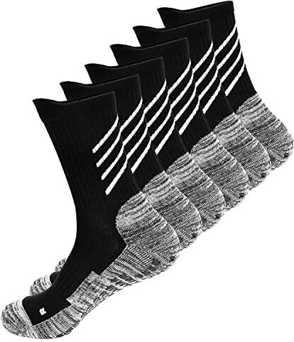 Gogogoal Calzino sportivo antiscivolo Uomo Donna anziano Grip Soccer Calzino antiscivolo Slipper Sock Hospital Basket Yoga Fitness piedi Grigio&Nero M 3P