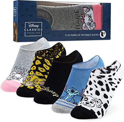 Disney Calzini Donna Pacco da 5 Fantasmini, Calze Corte in Cotone Elasticizzato Taglia Unica Calze Salvapiedi Invisibili Minnie Stitch Gadget (Multi Personaggi)