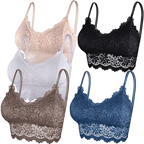 Duufin 5 Pezzi Reggiseno in Pizzo Bralette Donna Brassiere Reggiseno Senza Ferretto per Donna e Ragazze(Bianco, Nero, Beige, Blu Acciaio, Marrone Rosato, S-M)