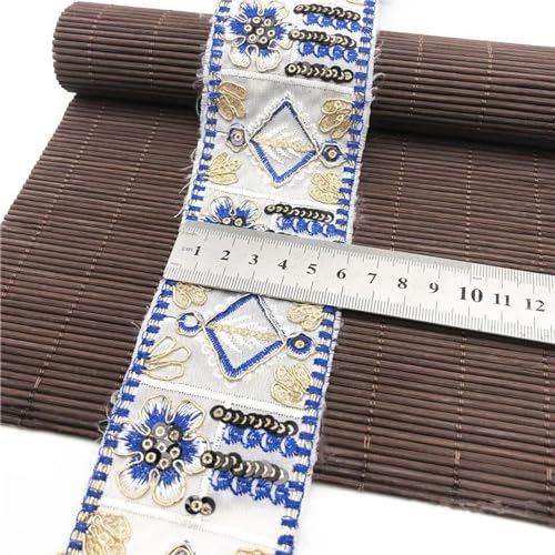 YIPCFXDJ Tessuto decorativo per collare con polsini per abbigliamento fatto a mano in pizzo ricamato con paillettes stile etnico retrò largo 6 cm