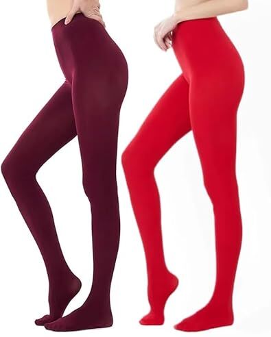 HeyUU Donna Collant Colorato Semi-opaco 80 DEN Collant di Sostegno in Microfibra (Vino rosso/rosso,M)