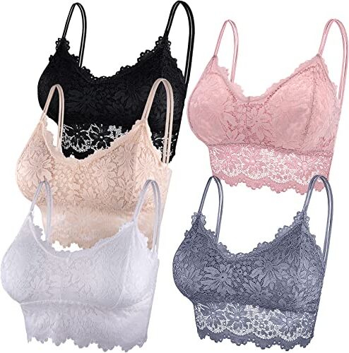 Duufin 5 Pezzi Reggiseno Bralette Pizzo Reggiseno Senza Ferretto per Donna e Ragazze, 5 Colori (Rosa, Grigio, Nero, Beige, Bianco, S-M)