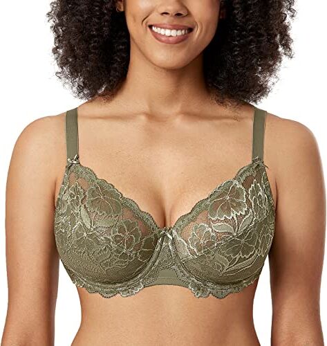 DELIMIRA Donna Reggiseno con Ferretto Taglie Forti Pizzo Senza Imbottito Sostegno Camuffare 5D