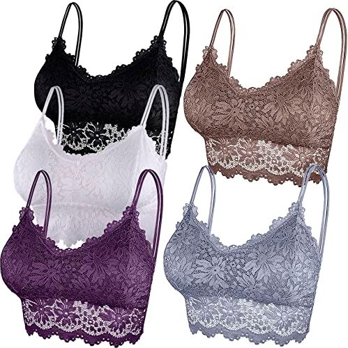 Duufin 5 Pezzi Reggiseno Bralette Pizzo Reggiseno Senza Ferretto per Donna e Ragazze (Nero, Bianco, Grigio, Viola, Marronerosato, S-M)