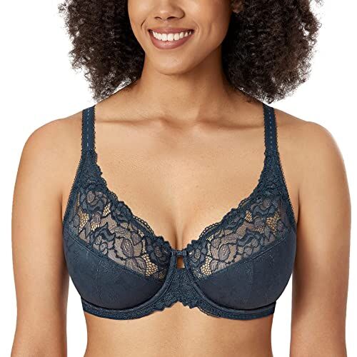 DELIMIRA Donna Reggiseno Pizzo Sostegno Totale Jacquard Senza Imbottito Sargassi 3C