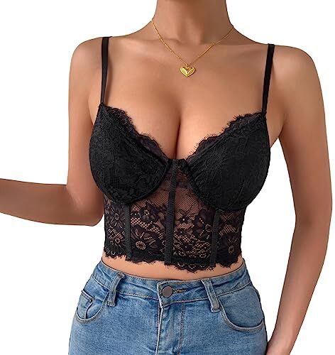 Rongseng Top da Donna in Pizzo Sexy con Spalline Sottili Incrociate Canotta Donna Estiva Crop Top Scollo a V Senza Pancia Regolabile Canottiera Casual Aderente Camisole