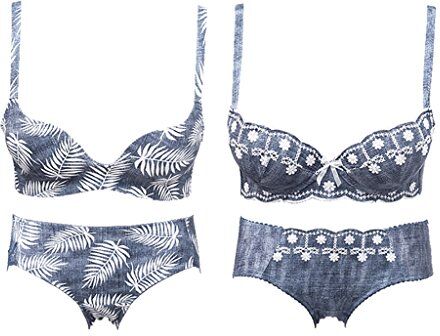 WENJUNneiyi WENJUN Raccogli Combo Intimo 2 Pezzi Di Reggiseno E 2 Intimo (Colore : Gray blue, dimensioni : 75B/M)