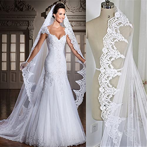 JFISQ Velo Da Sposa Da Nuziale Da Donna 1 Tier Pizzo Taglio Applique Edge 3M Lungo Morbido Semplice Tulle Bianco Avorio Elegante Cattedrale Accessori Veli Prom,Avorio,3M