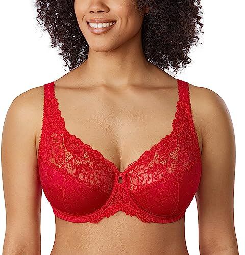 DELIMIRA Donna Reggiseno Pizzo Sostegno Totale Jacquard Senza Imbottito Rossetto Rosso 6J