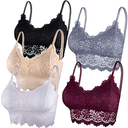 Duufin 5 Pezzi Reggiseno Bralette Pizzo Reggiseno Senza Ferretto per Donna e Ragazze (Nero, Bianco, Rosso, Grigio, Beige, S-M)