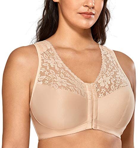 DELIMIRA Donna Reggiseno Senza Ferretto Non Imbottito in Pizzo per Seni Generosi Beige 6D