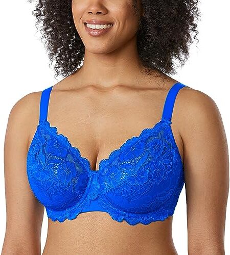 DELIMIRA Donna Reggiseno con Ferretto Taglie Forti Pizzo Senza Imbottito Sostegno Blu Cielo 5F