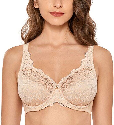 DELIMIRA Donna Reggiseno in Pizzo con Ferretto Taglie Forti Sostegno Senza Imbottito Beige 5E