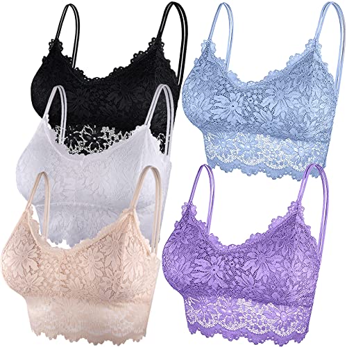 Duufin 5 Pezzi Reggiseno in Pizzo Bralette Donna Brassiere Reggiseno Senza Ferretto per Donna e Ragazze(Nero, Bianco, Beige, Azzurro, Viola Chiaro, S-M)