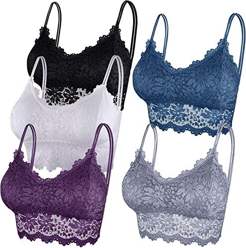 Duufin 5 Pezzi Reggiseno Bralette Pizzo Reggiseno Senza Ferretto per Donna e Ragazze, 5 Colori (Nero, Bianco, Grigio, Viola, Blu Acciaio, S-M)