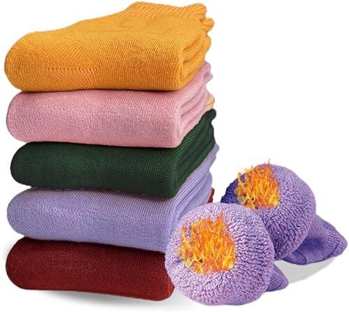 MOSOTECH Calze Donna Invernali Termiche, 5 Paia Calzini Donna Vintage di Lana Calda, Colorate Spesse Traspiranti, Taglia Unica