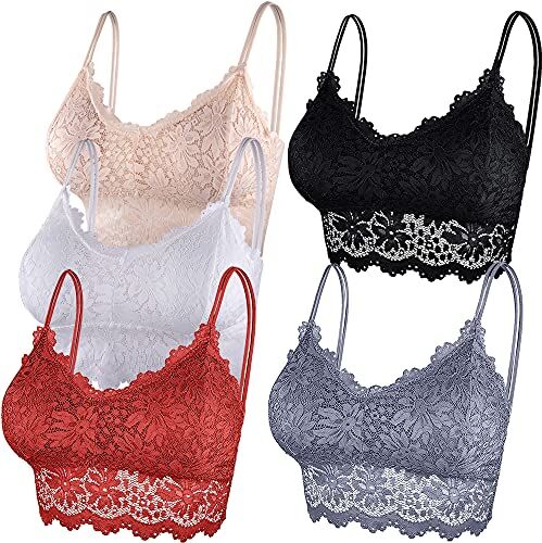 Duufin Reggiseno in Pizzo Reggiseno Bralette Donna Pizzo Brassiere Reggiseno Senza Ferretto per Donna e Ragazze (Nero, Bianco, Grigio, Beige, Rosso, L-XL)