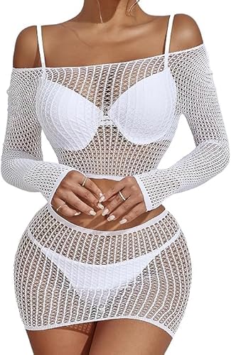 Buitifo Sexy Pezzi Lingerie Mini Abito da Donna a Rete Babydoll a Rete Abito Mini Abiti da Notte(Bianco 19,Taglia Unica)